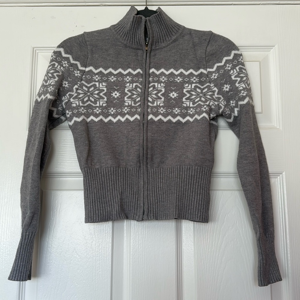 Grey Zip Up with White Pattern